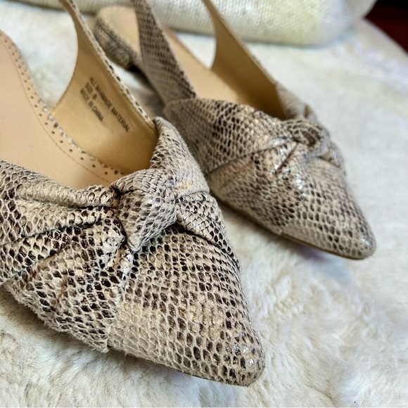 Cream & Black Snakeskin Pointed Toe Slingback Flat - Picture 4 of 9
